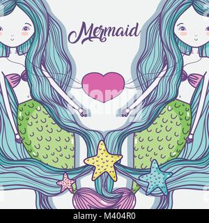 Little Mermaid arte cartoon Illustrazione Vettoriale