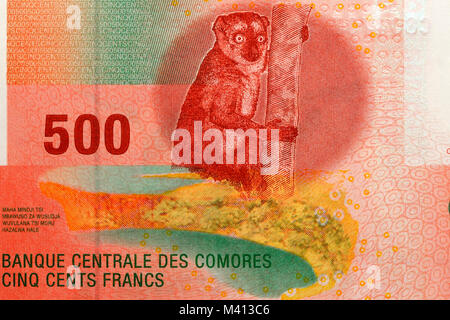 Isole Comoro Cinquecento 500 Franc nota banca Foto Stock