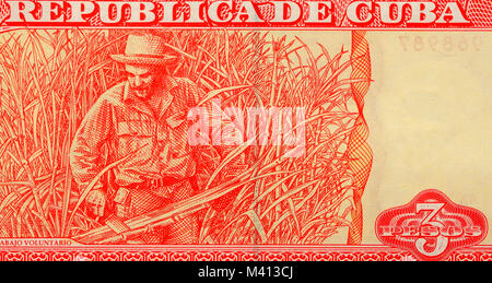 Cuba 3 pesos nota banca Foto Stock