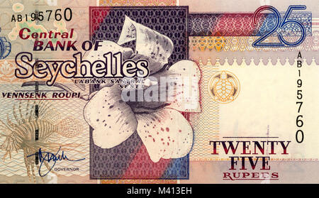 Seychelles Venticinque 25 rupie nota banca Foto Stock