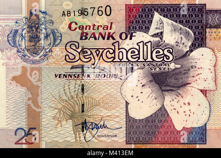 Seychelles Venticinque 25 rupie nota banca Foto Stock