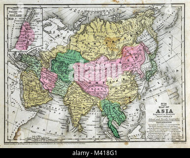 1839 Mitchell mappa - ASIA - CINA GIAPPONE COREA India Russia Siberia Tibet Nepal Foto Stock