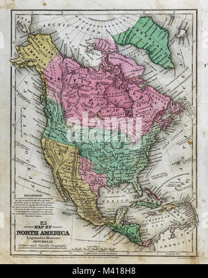 1839 Mitchell Map - Nord America - Stati Uniti - Repubblica del Texas - New Albion California - Messico - Canada Federazione Alaska Foto Stock
