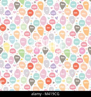 Palloncino con amore in varie lingue e di cuore forma a stella del modello senza giunture.It è possibile utilizzare come sfondo di texture, la carta di avvolgimento o vettore grafico Illustrazione Vettoriale