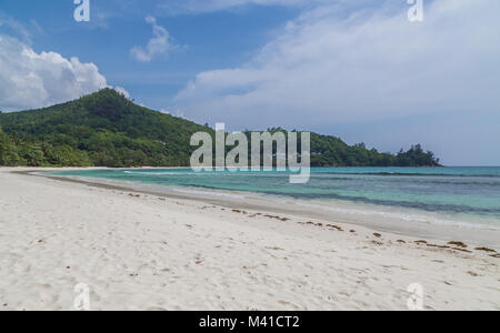 Baie Lazare spiaggia sabbiosa a Mahe Seychelles. Foto Stock