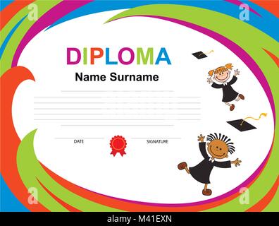 Bambini certificato di Diploma di sfondo del modello di progettazione Illustrazione Vettoriale