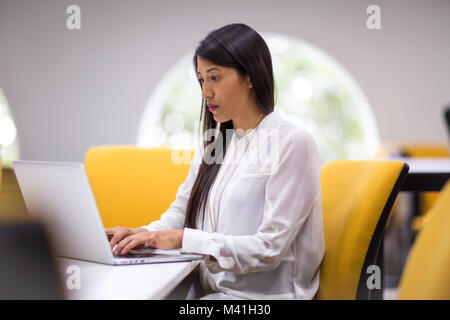 Imprenditrice concentrandosi su uno schermo del notebook Foto Stock