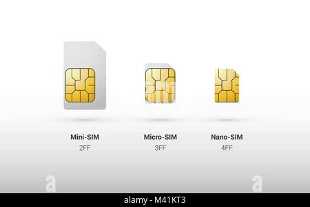 Scheda sim panoramica confronto tra tipi e dimensioni Illustrazione Vettoriale