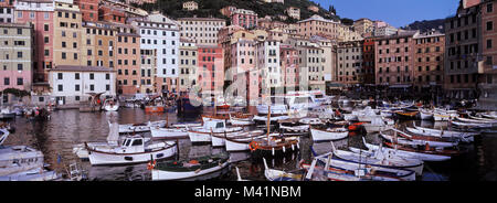 L'Italia, Liguria, Camogli porto, piccolo villaggio sul mare nel Golfo Paradiso Foto Stock