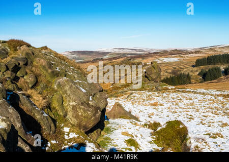 Baldstones, un affioramento gritstone in Staffordshire Moorlands nel Parco Nazionale di Peak District, REGNO UNITO Foto Stock