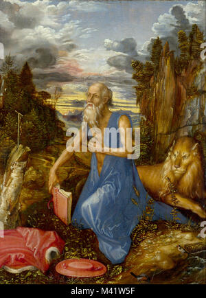 Albrecht Dürer, San Girolamo nel deserto, 1495, olio su pannello Foto Stock