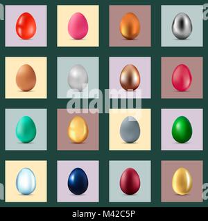 Set di sedici realistiche le uova di Pasqua. Tutti gli elementi e lo sfondo separatamente Illustrazione Vettoriale