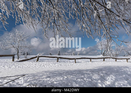 Salva anteprima Download vista dal monte Feldberg plateau oltre la snowy Taunus, Hesse, Germania Foto Stock