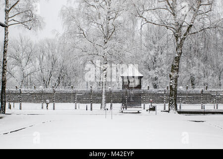 Auschwitz, Piccola Polonia / Polonia - Feb 04 2018: Auschwitz Birkenau, campo di lavoro e sterminio nazista. Foto Stock