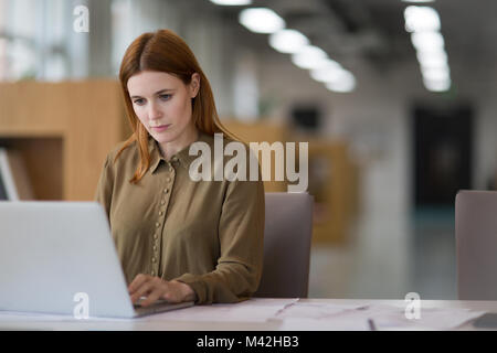 Imprenditore femmina lavorando sul computer portatile Foto Stock