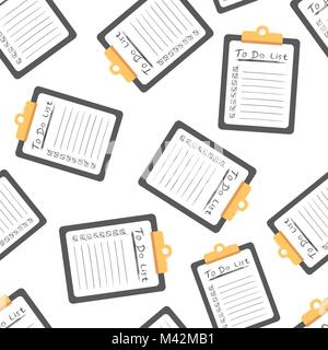 Lista da fare l'icona con la mano il testo disegnato seamless pattern sfondo. Appartamento Business illustrazione vettoriale. Lista di controllo, elenco di attività modello di simbolo. Illustrazione Vettoriale