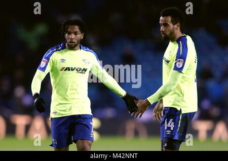 Sheffield mercoledì in Giordania Rodi (sinistra) e Derby County's Tom Huddlestone durante il cielo di scommessa match del campionato a Hillsborough, Sheffield. Foto Stock