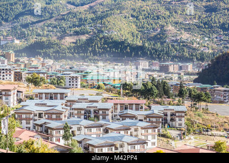 Thimphu, Bhutan. Vista della città. Foto Stock