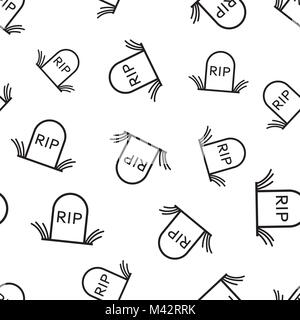 Tomba di Halloween seamless pattern sfondo. Appartamento Business illustrazione vettoriale. Rip lapide lapide segno modello di simbolo. Illustrazione Vettoriale