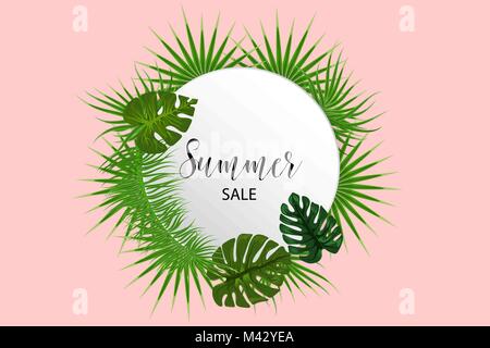 Scenario tropicale di foglie di palma Illustrazione Vettoriale