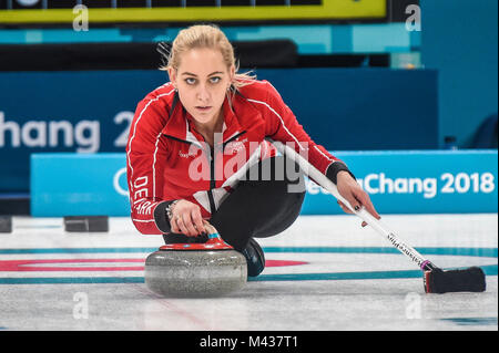 Gangneung, Corea del Sud. Xiv Feb, 2018. La Danimarca contro la Svezia nel Curling a Gangneung Curling center a Gangneung, Corea del Sud. Ulrik Pedersen/CSM/Alamy Live News Foto Stock