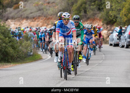 Algarve Portogallo, 14 Feb, 2017, peleton sul Cat 4 salita di Aldeia dos Matos. Credito: Craig Rogers Credito: Craig Rogers/Alamy Live News Foto Stock