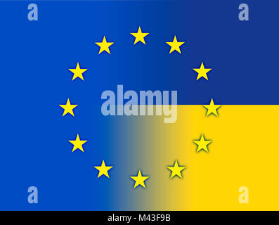 Ucraina e Unione europea bandiere Foto Stock