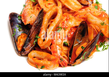 Frutti di mare saute misti Foto Stock