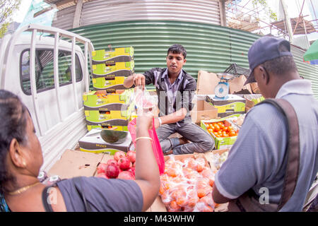 Una vista al Mercato di Mahea, le Seychelles. Credito: Euan Cherry Foto Stock