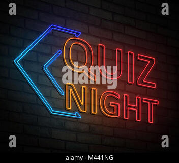 3d illustrazione raffigurante un luminoso segno al neon con una serata quiz concetto. Foto Stock