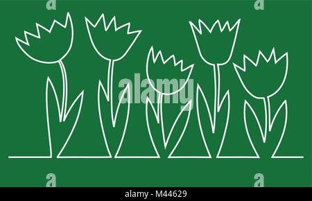 Abstract una linea di disegno con i tulipani Illustrazione Vettoriale