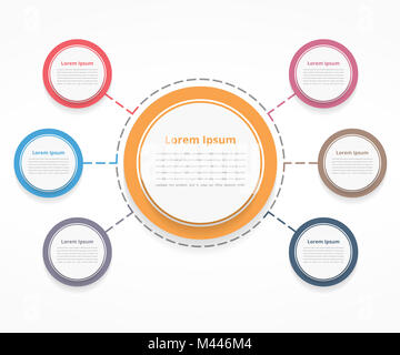 Schema circolare con sei elementi, fasi o opzioni del diagramma di flusso o diagramma di flusso di lavoro modello, EPS vettoriali10 illustrazione Foto Stock