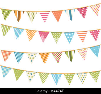 Colorate differenti bunting per la decorazione di inviti e biglietti di auguri etc, bunting flags, vettoriale EPS10 illustrazione Foto Stock