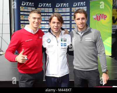 DTM-Rennfahrer Daniel Juncadella(Mercedes),Augusto Farfus(BMW),Edoardo Mortara(Audi) di Braunschweig Foto Stock