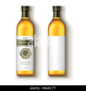 Olio di semi di girasole mockup, package design modello con etichetta isolati su sfondo bianco, 3d'illustrazione vista superiore Illustrazione Vettoriale