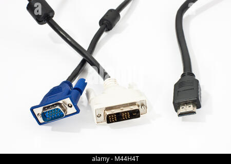 VGA, DVI und HDMI-Stecker, VGA, DVI e un connettore HDMI Foto Stock