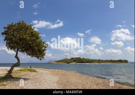 Faro Isla de Alcanada in Bahia d'Alcudia Foto Stock