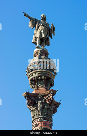 Statua di Cristoforo Colombo a Barcellona Foto Stock