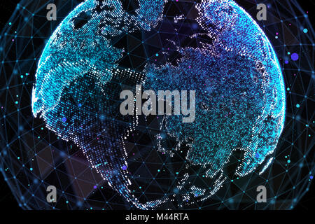 Messa a terra, che rappresentano a livello globale la connessione di rete internazionale di significato. 3d'illustrazione. Foto Stock