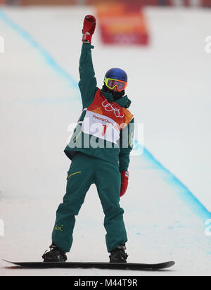 Australia Scotty James negli uomini Halfpipe Snowboard al Phoenix Snow Park durante il giorno cinque del PyeongChang 2018 Giochi Olimpici Invernali in Corea del Sud. Foto Stock