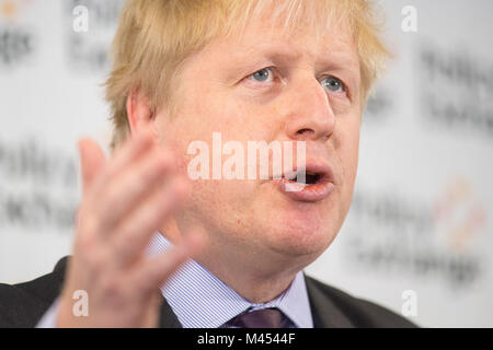 Il Segretario agli Esteri Boris Johnson ha pronunciato il suo discorso, "Road to Brexit, a United Kingdom", come parte della Road map del governo sulla Brexit, presso il Policy Exchange di Londra. Foto Stock