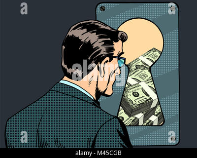 Sicurezza finanziaria uomo keyhole denaro Foto Stock
