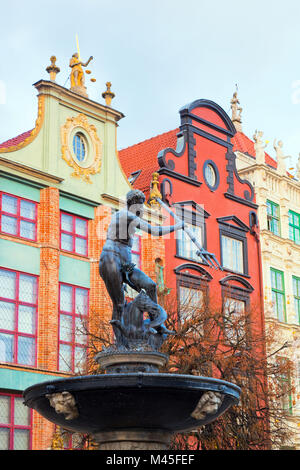 Naptune statua e fontana a Danzica, Polonia Foto Stock