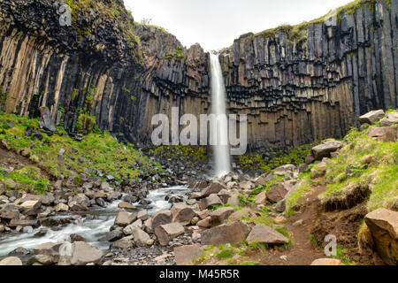 La cascata Svartifoss in Skaftafell national pa Foto Stock