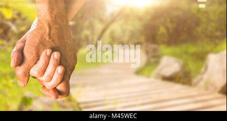 Immagine composita di felice coppia senior tenendo le mani Foto Stock