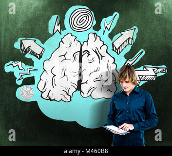 Immagine composita del hipster imprenditore utilizzando tablet Foto Stock