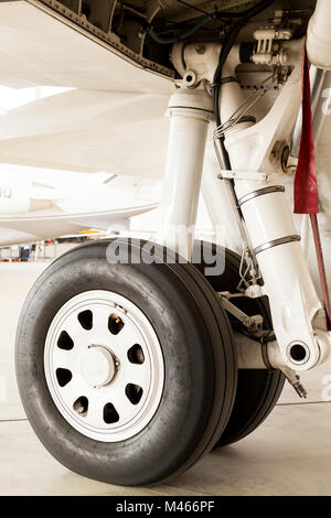 Dettaglio della ruota e il carrello di atterraggio su un getto Foto Stock