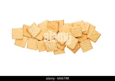 Colazione Leggera, cracker allineati in due file, isolato su sfondo bianco Foto Stock