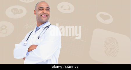 Immagine composita di sorridere medico maschio in piedi con le braccia incrociate Foto Stock