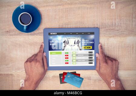 Immagine composita del mondo colorato le carte di credito Foto Stock